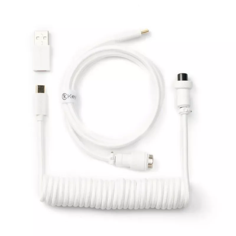 Keychron Coiled Aviator White Cable - USB-C to USB-A, GX16 4-Pin, Double-Sleeved