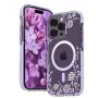 Kingxbar Apple iPhone 14 Pro MagSafe Case with Peony Flowers Print Flora Series Purple