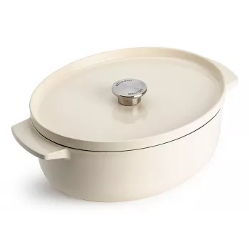 KitchenAid Cast Iron Casserole Dish with Lid 30 cm, Oval, Almond Cream