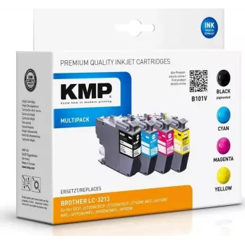 KMP B100V Remanufactured Ink Cartridge Set for Brother LC-3213 - Black, Cyan, Magenta, Yellow (4 Pack, 4x400 Pages)