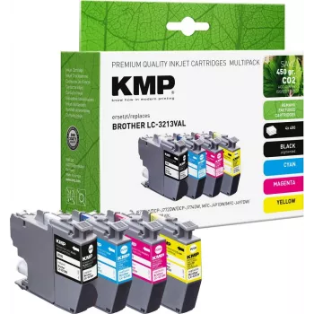 KMP B100V Remanufactured Ink Cartridge Set for Brother LC-3213 - Black, Cyan, Magenta, Yellow (4 Pack, 4x400 Pages)