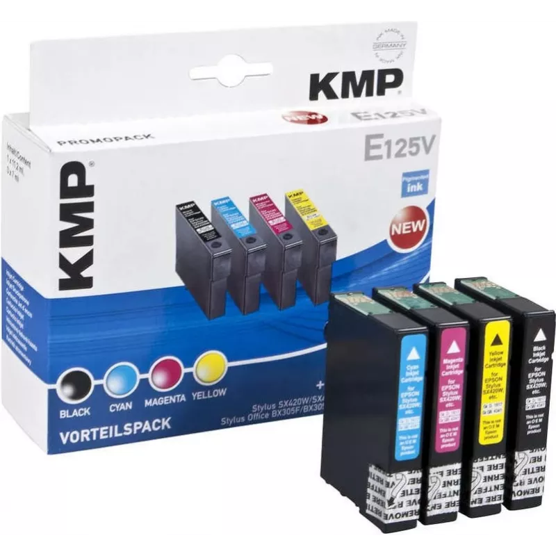KMP E125V Compatible Ink Cartridge 3-Pack – Cyan, Magenta, Yellow for Epson Stylus SX230, SX235, SX430, SX438, WorkForce WF-3520, WF-3530, WF-3540, WF-7015, WF-7515, WF-7525 1617,4050