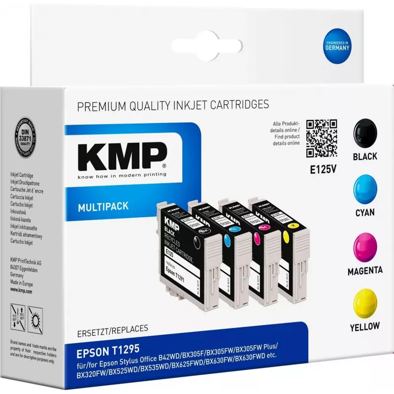 KMP E125V Compatible Ink Cartridge 3-Pack – Cyan, Magenta, Yellow for Epson Stylus SX230, SX235, SX430, SX438, WorkForce WF-3520, WF-3530, WF-3540, WF-7015, WF-7515, WF-7525 1617,4050