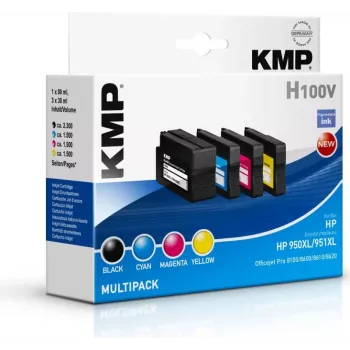 KMP H100V High Yield Ink Cartridge Multipack - Black, Cyan, Magenta, Yellow - Compatible with HP Officejet Pro 251dw, 276dw, 8100, 8600, 8610, 8615, 8620, 8625, 8630 - 4-Pack