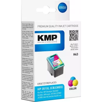 KMP H43 Tri-Colour Compatible Ink Cartridge (Cyan, Magenta, Yellow) - 21 ml - Replaces HP 351XL / CB338EE - for HP Officejet J6413, J6415, Photosmart C4450, C4470, C4472, C4524, C4585, C5225, C5288 1707.4351