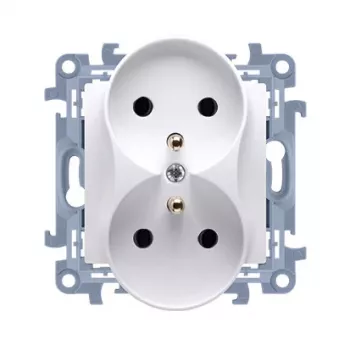 KONTAK-SIMON Kontakt Simon 10 Double White Socket Outlet with Earth, Screw Terminals, 16A 250V, Type E, Flush-Mount