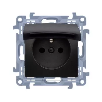 KONTAK-SIMON Simon 10 Matt Black 1-Gang Schuko Socket with Shutters and Flap IP44 Spring Clamps 16A