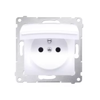 KONTAK-SIMON Simon 54 Single Socket Outlet Module with Earthing, Shutters and Hinged Flap, IP44, 16 A, 250 V, Screw Terminals, White