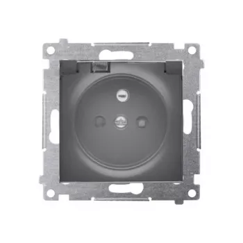 KONTAK-SIMON Simon 54 Socket Module, Black, Single Type F Earthed Socket with Safety Shutters, Smoked Flap, IP44, Screw Terminals, 16A 250V