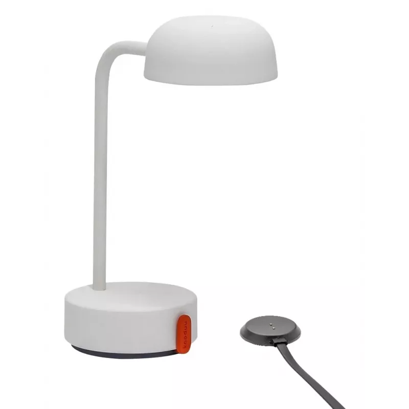KOODUU FOKUS Rechargeable Portable LED Table Lamp - White Diffuser, Silver Base, Dimmable, USB-C, 2700K Warm White