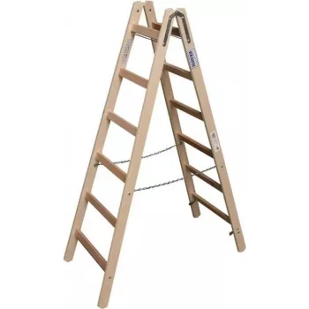 KRAUSE Wooden Double-Sided Step Ladder 2x6 Rungs, Pine, 150 kg, EN 131 170088