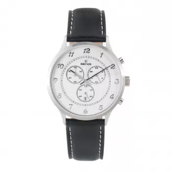 KRONOS Men's Quartz Analog Watch 40mm Stainless Steel Case Black Leather Strap 783.35.19