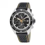 KRONOS Men's Watch K005.55.19 - 46.5mm Stainless Steel Case, Black Leather Strap, Analog Quartz