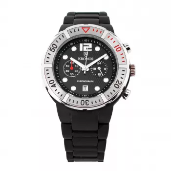 KRONOS Men's Watch K789.5B.19 44mm Stainless Steel Quartz Analog Black Dial Leather Strap