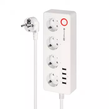 Kruger&Matz Connect P6 Smart Power Strip with 4 Schuko Outlets and 4 USB Ports, Tuya Wi-Fi, White