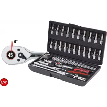 KS TOOLS 1/4 inch CHROMEplus 48-Piece Socket Set, 6-Point Metric, 72-Tooth Ratchet, in Case (918.0648)