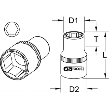 KS TOOLS 1 inch Drive 38mm Short Hex Socket, 6-Point, Chrome Vanadium, DIN 3124 911.1038