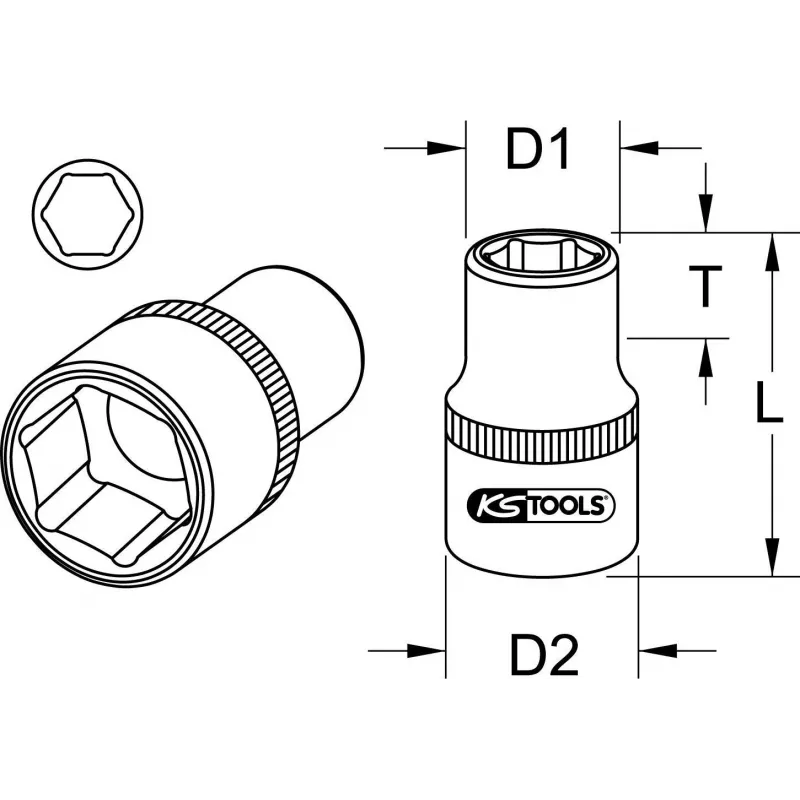 KS TOOLS 1 inch Drive 38mm Short Hex Socket, 6-Point, Chrome Vanadium, DIN 3124 911.1038