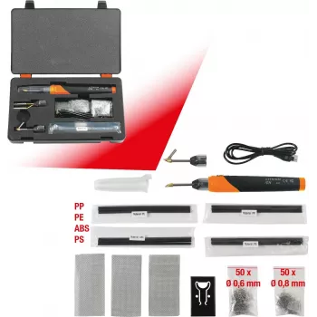 KS TOOLS 150.1010 Cordless Plastic Repair Kit, 134-Piece, 3.7V Li-Ion Hot Stapler with 200 Stainless Steel Staples, 450°C, Storage Case