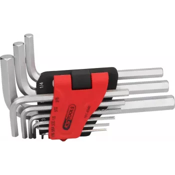 KS TOOLS 151.4540 Imperial Hex Key Set, 9-Piece, 1/16 inch-3/8 inch, Folding Holder, Chrome Vanadium, Matt Chrome-Plated