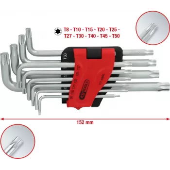 KS TOOLS 151.4880 Long TORX L-Key Set, 10-Piece, Chrome Vanadium, Sizes T9-T50