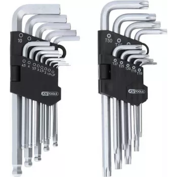 KS TOOLS 22-Piece Hexagon and TORX L-Key Set with Ball End and Holder