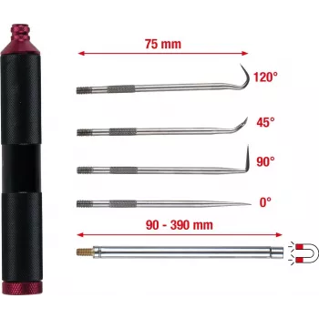 KS TOOLS 6-Piece Magnetic and Hook Tool Set, Flexible & Rigid Shaft Magnets, 4 Hook Profiles, Ergonomic Handles 550.1080
