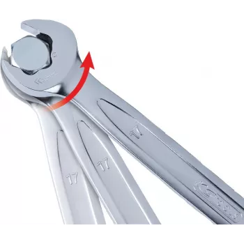 KS TOOLS DUO GEARplus Combination Ratchet Spanner, 30 mm, 12-Point, Chrome Vanadium, Matt Satin Chrome Plated, DIN 3113, 72 Teeth, 5° Return Angle, 15° Offset 503.5228