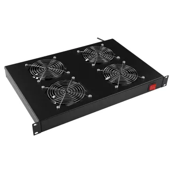 LANVIEW RAF315BL 1U Rack Fan Unit with Analog Thermostat, 4 Fans, 765 m³/h, Black