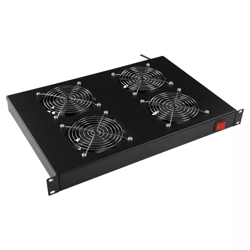LANVIEW RAF315BL 1U Rack Fan Unit with Analog Thermostat, 4 Fans, 765 m³/h, Black