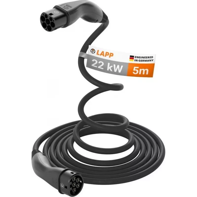 LAPP MOBILITY HELIX® Type 2 EV Charging Cable, 22 kW, 5 m, Black 61795
