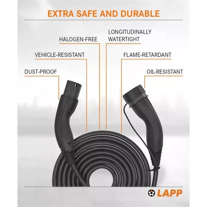 LAPP MOBILITY HELIX® Type 2 EV Charging Cable, 22 kW, 5 m, Black 61795