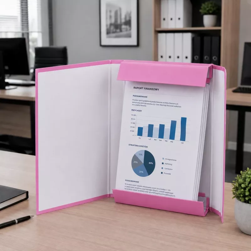 LEAN A4 Document Folder with Elastic Band, Hard Cover, Pink, 4.5 cm Spine