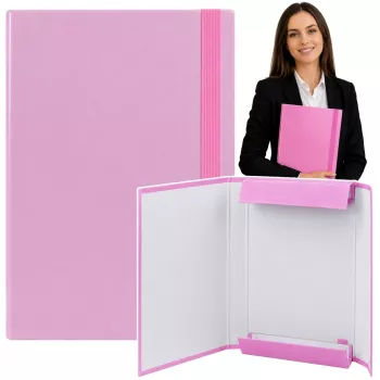 LEAN A4 Document Folder with Elastic Band, Hard Cover, Pink, 4.5 cm Spine