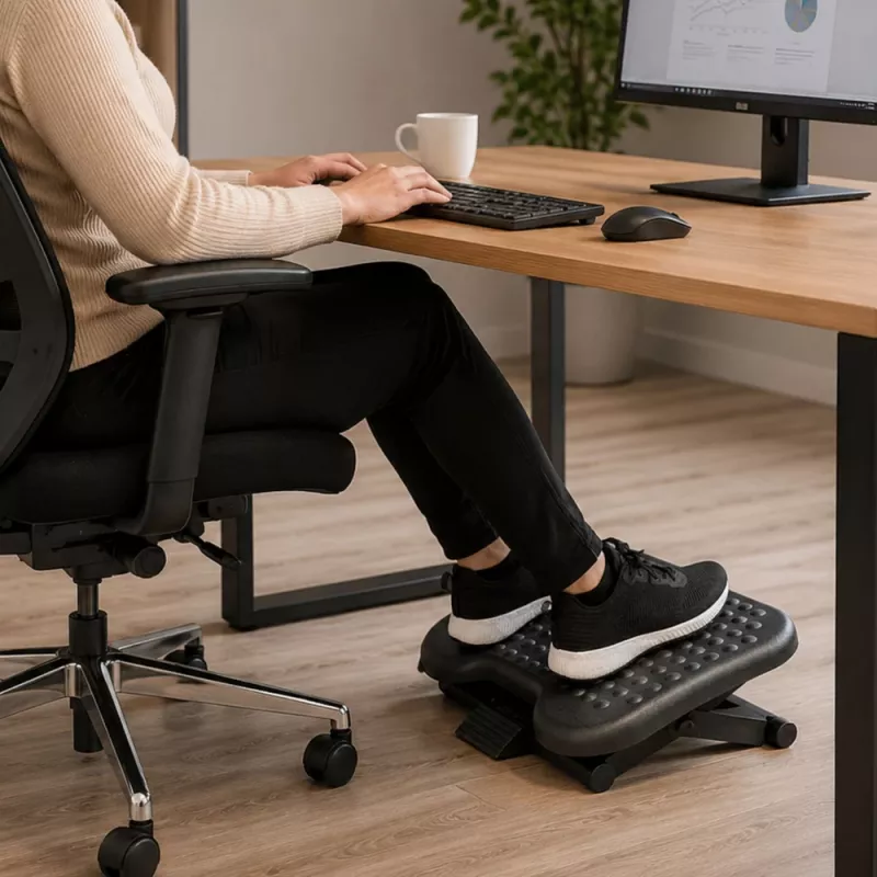 LEAN Adjustable Ergonomic Office Footrest with 3 Levels of Massage Protrusions, Black