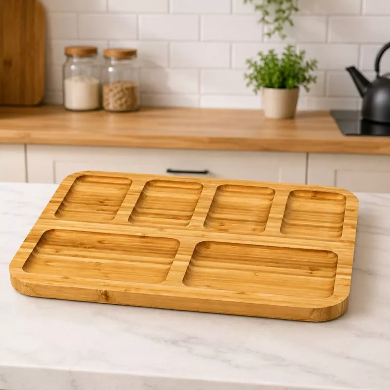 LEAN Bamboo Board Platter with Compartments for Serving Tray 36 x 28cm