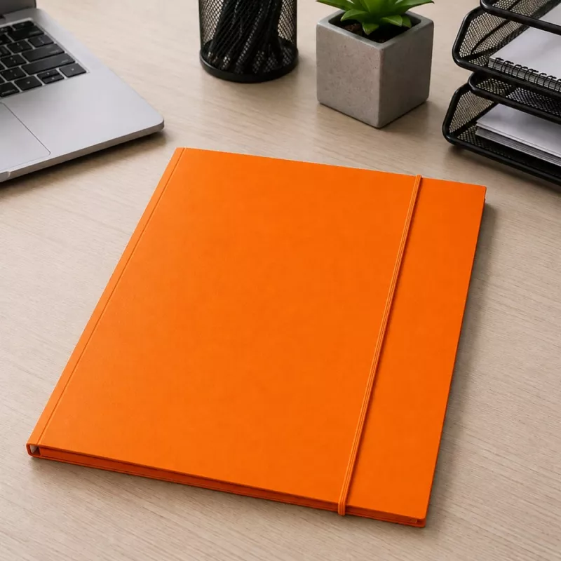 LEAN Cardboard Folder with Elastic Band, Lacquered, A4, 300 g/m², Orange