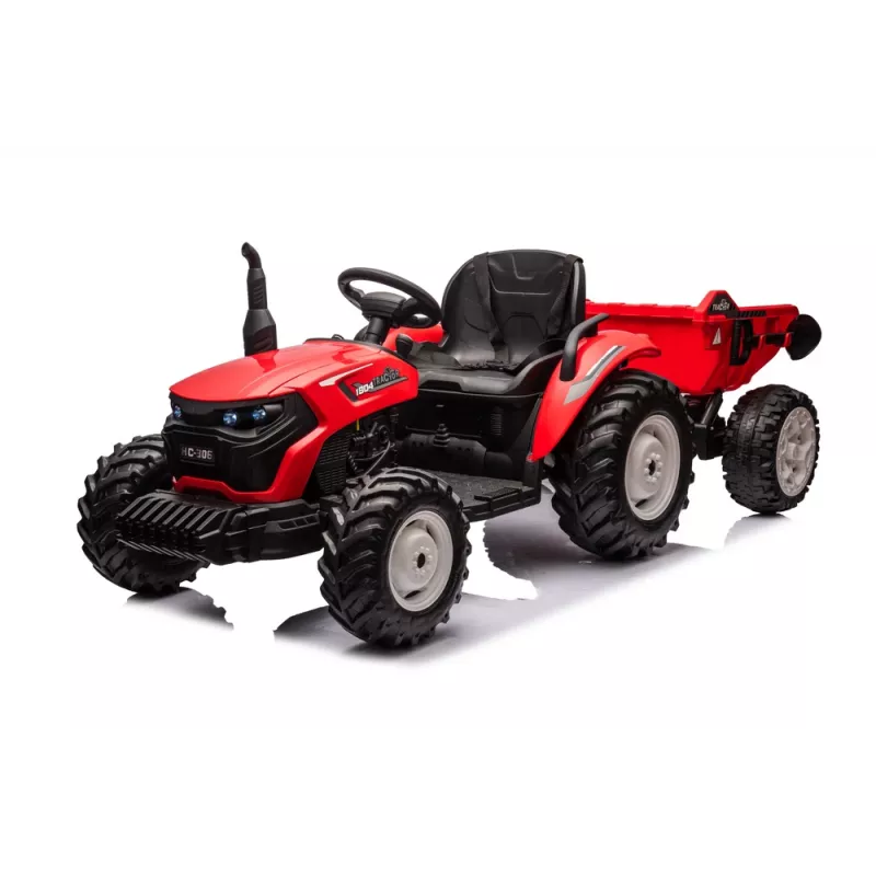 LEAN CARS 24V Battery-Powered Tractor HC-306 Red with Trailer