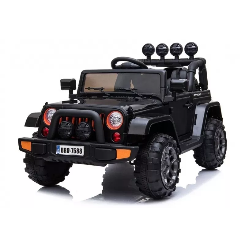 LEAN CARS Electric Ride-On Jeep BRD-7588 with LED Lights, MP3, Remote Control, Black 4x4