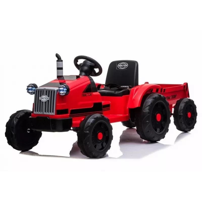 LEAN CARS Electric Ride-On Tractor CH9959 Red with Trailer, LED Lights, Remote Control, Radio