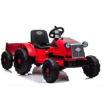 LEAN CARS Electric Ride-On Tractor CH9959 Red with Trailer, LED Lights, Remote Control, Radio