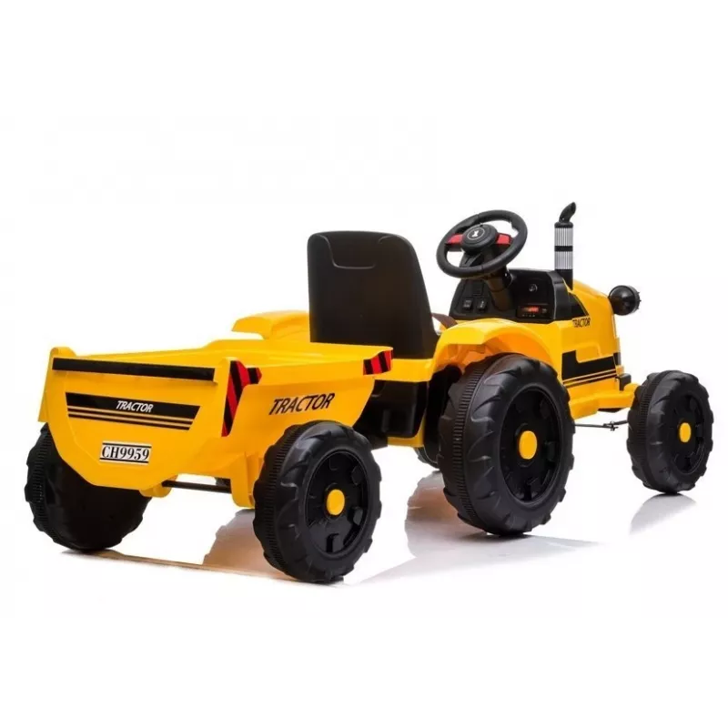 LEAN CARS Electric Ride-On Tractor with Trailer CH9959 LED Lights Radio Yellow