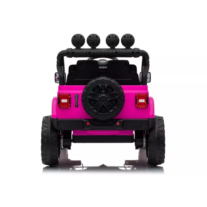 LEAN CARS Jeep Rubicon DK-JWR558 24V Pink Battery-Powered Ride-On Vehicle with Parental Remote Control, EVA Foam Wheels, LED Lights, MP3/USB/AUX, 5-Point Harness, Max Load 35 kg, for Ages 3-8