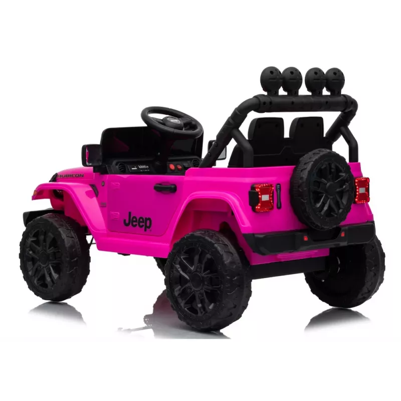 LEAN CARS Jeep Rubicon DK-JWR558 24V Pink Battery-Powered Ride-On Vehicle with Parental Remote Control, EVA Foam Wheels, LED Lights, MP3/USB/AUX, 5-Point Harness, Max Load 35 kg, for Ages 3-8