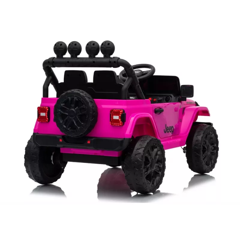 LEAN CARS Jeep Rubicon DK-JWR558 24V Pink Battery-Powered Ride-On Vehicle with Parental Remote Control, EVA Foam Wheels, LED Lights, MP3/USB/AUX, 5-Point Harness, Max Load 35 kg, for Ages 3-8