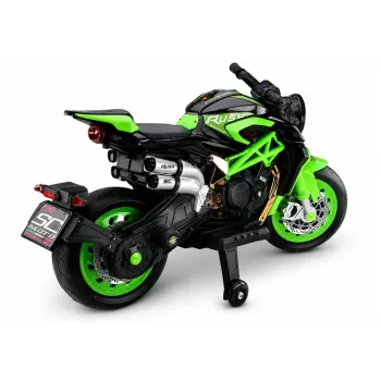 LEAN CARS XW-07 Battery-Powered Motorbike with Illuminated LED Wheels Green