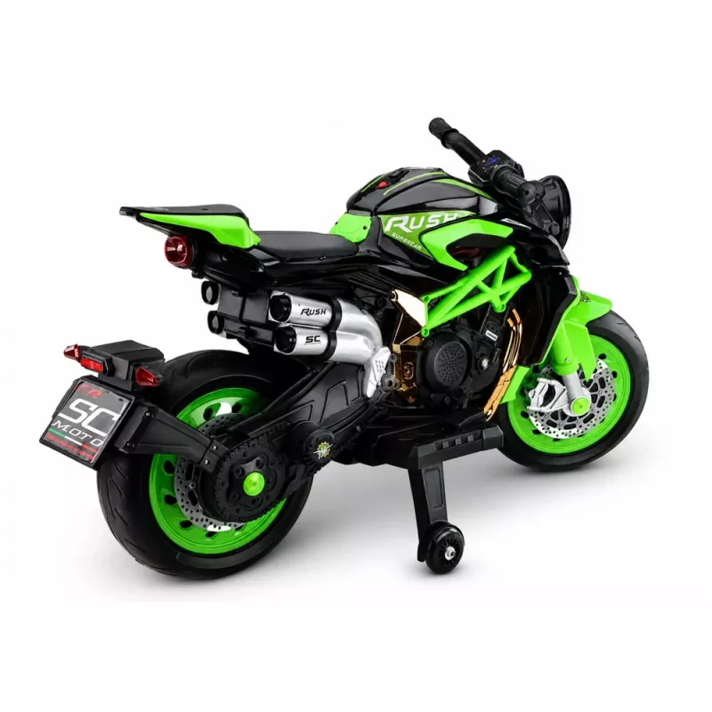 LEAN CARS XW-07 Battery-Powered Motorbike with Illuminated LED Wheels Green