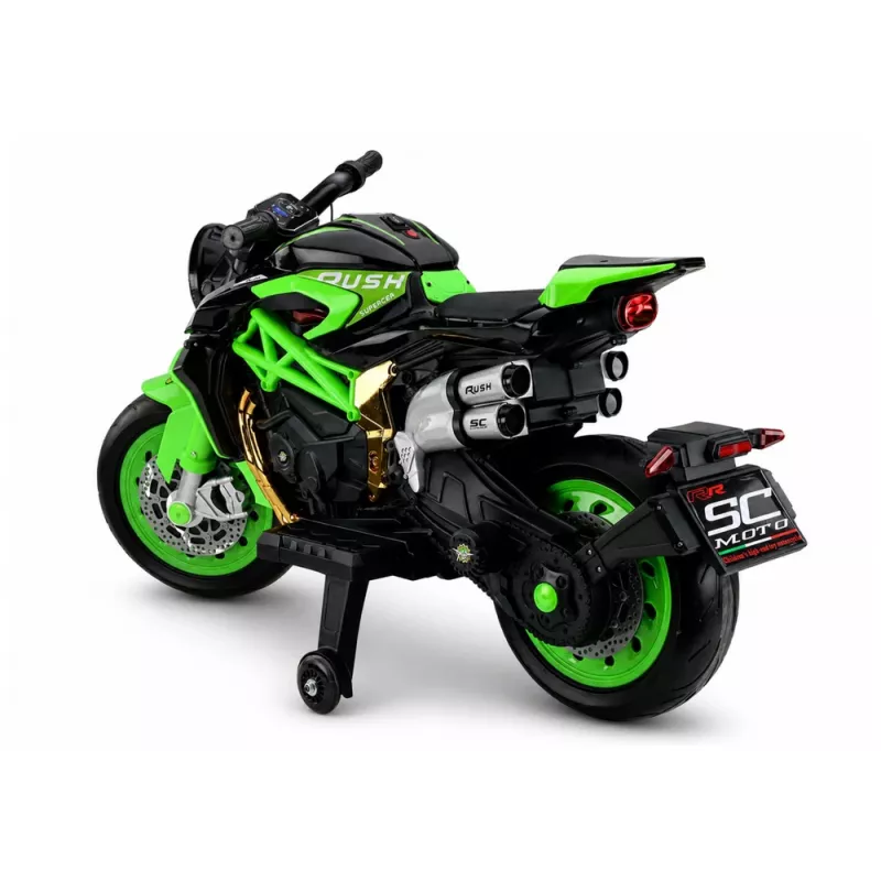 LEAN CARS XW-07 Battery-Powered Motorbike with Illuminated LED Wheels Green
