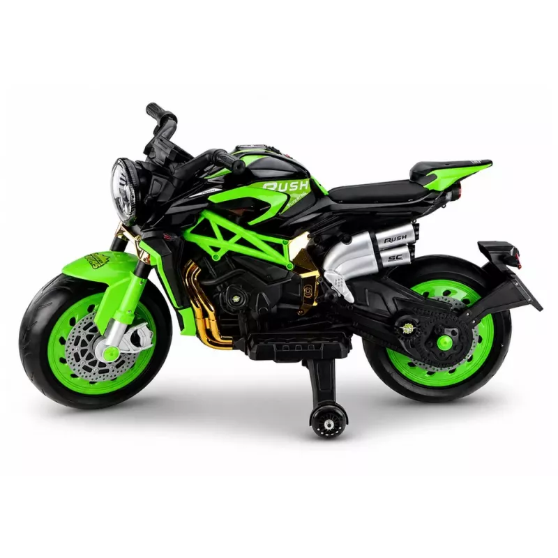 LEAN CARS XW-07 Battery-Powered Motorbike with Illuminated LED Wheels Green