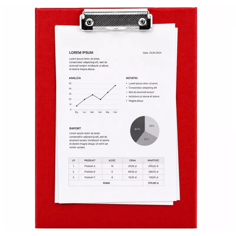 LEAN Clipboard with Metal Clip for Writing A4 Red